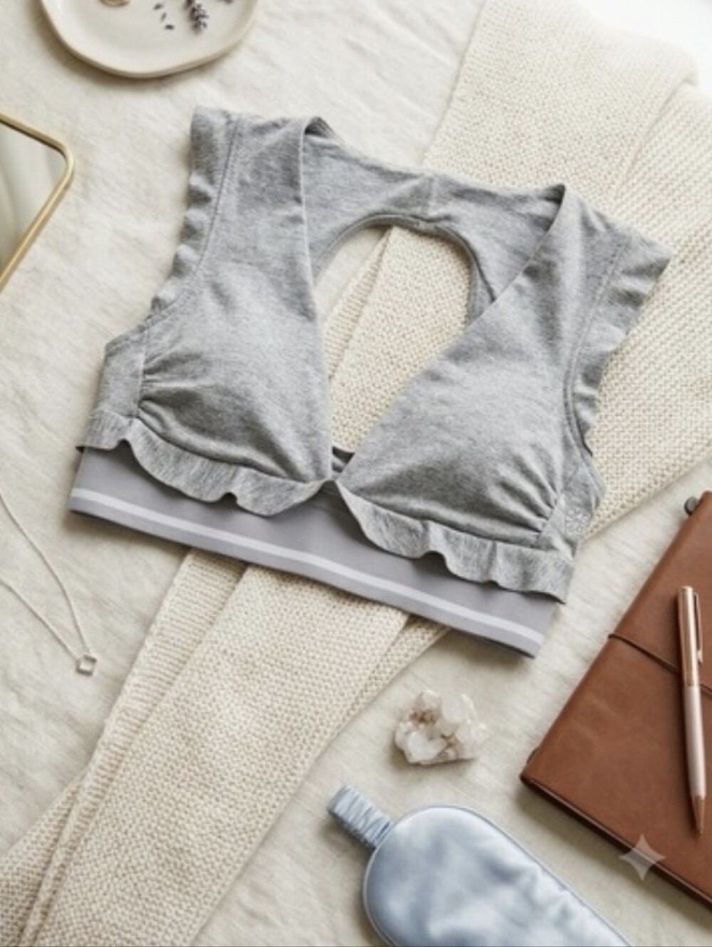 Free People‎ FP Movement Ruffle Sports Bra Heather Grey Open Back Bralette XS